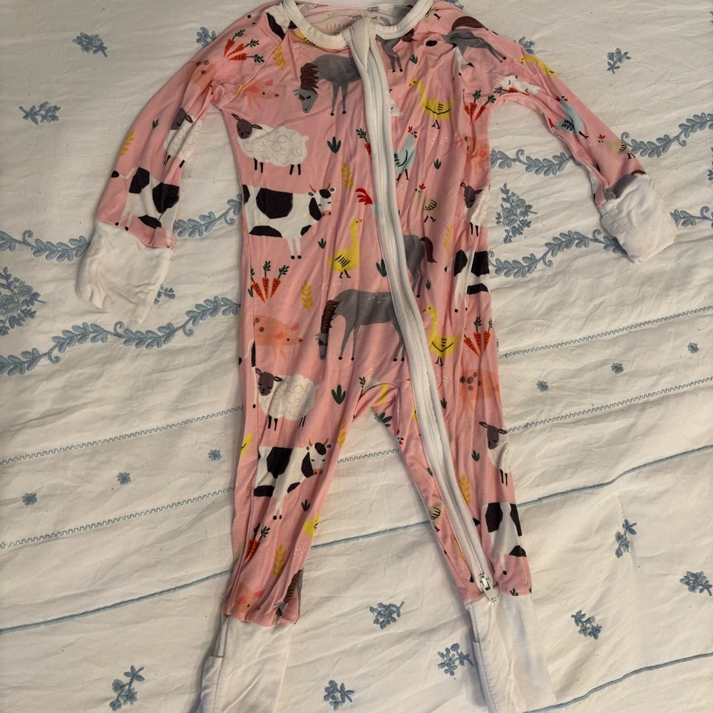 Little sleepies 0-3 month pink Farm Animal Kids One Piece, gently used